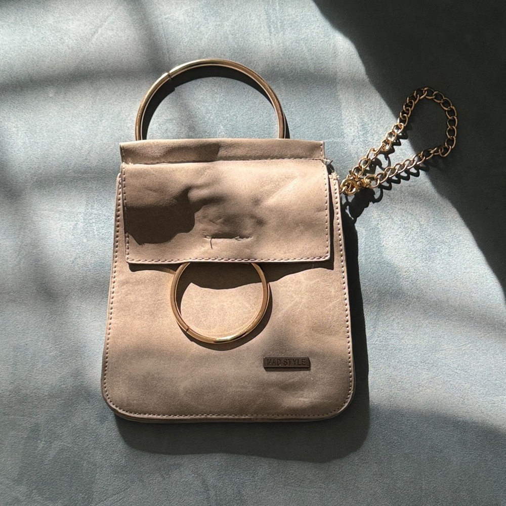 Elegant Tan Mini Bag with Gold Accents
